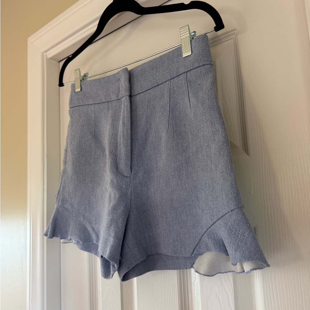 Zara Light Lavender High-Waist Ruffle Hem Shorts